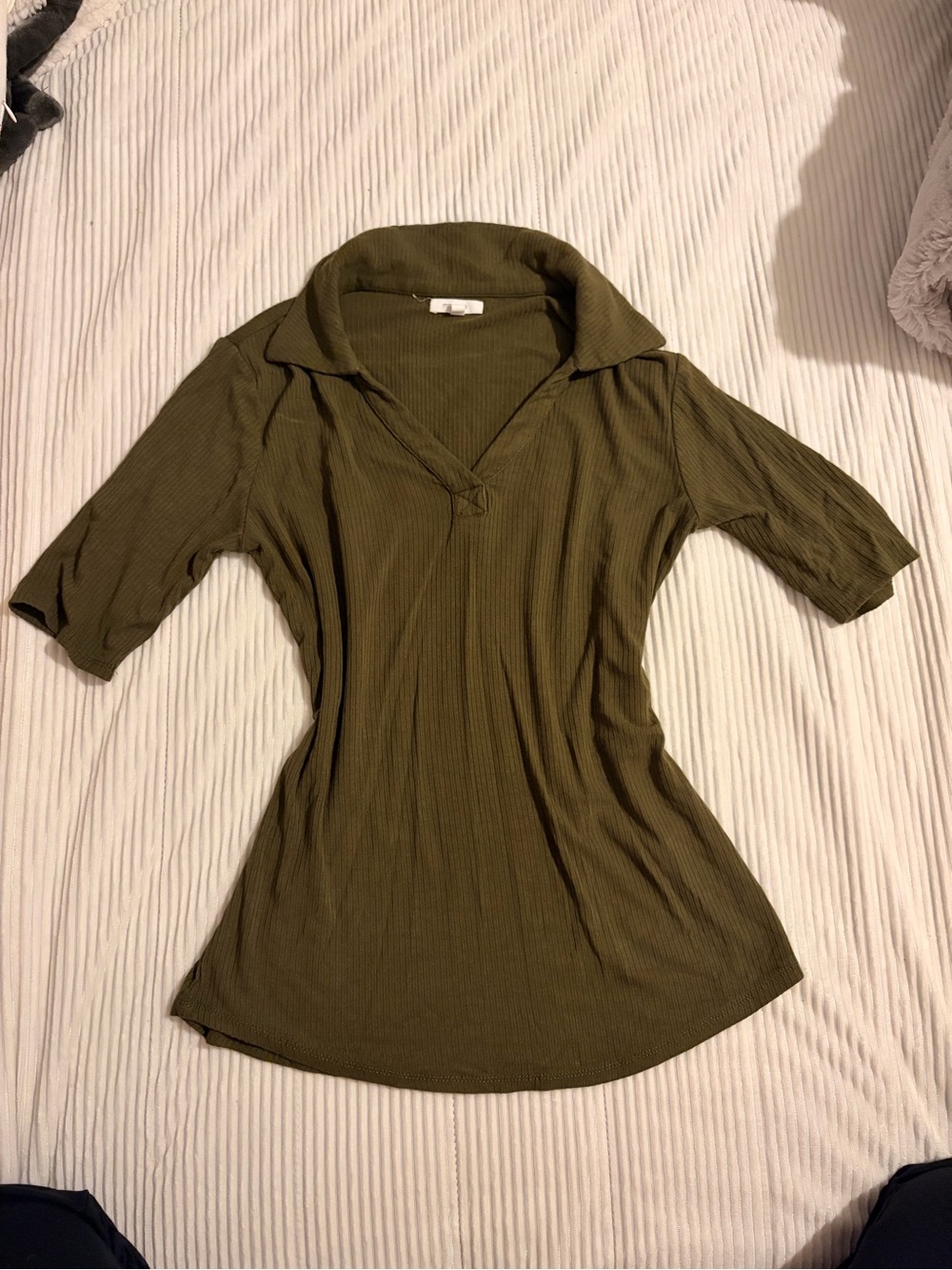 Maurices Olive Ribbed Polo Collar Top